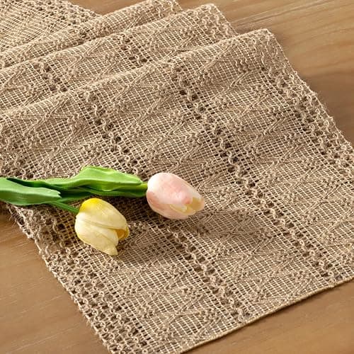 Socomi Boho Table Runner Fall Thanksgiving Farmhouse Burlap Jute Bamboo Rustic Dining Kitchen Centerpiece Decor Small Macrame Woven Coffee Table Runner for Dresser Scarf Home Decor 12x72 inch thumbnail 5