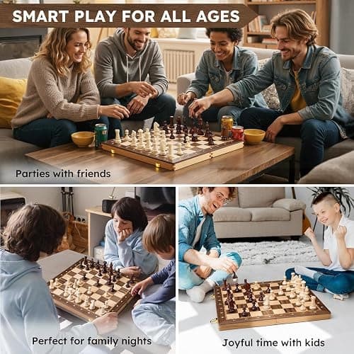 Peradix 19" Wooden Chess Set, Folding Tournament Chess Board with 3.75" King, 2 Extra Queens, Classic Professional Chess Game for Adults & Kids thumbnail 8