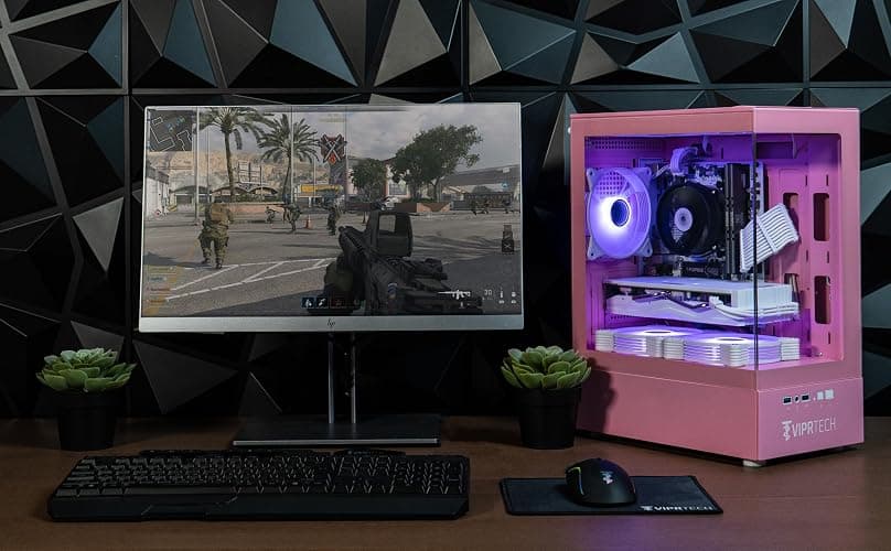 ViprTech Stryker 1.0 Gaming PC - AMD Ryzen 7 (4.1GHz Turbo), RX 580 8GB, 32GB DDR4 3200, 1TB NVMe SSD, 700W PSU, WiFi BT, Win 11 Pro, RGB, Desktop Computer Prebuilt, Pink thumbnail 2