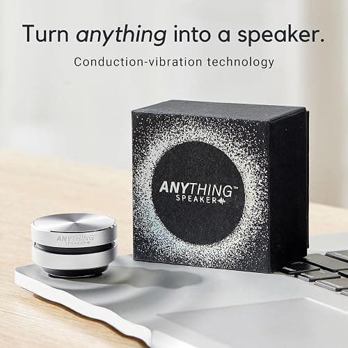 Anything Speaker - Portable Mini Bluetooth - Turn Anything Into A Speaker! Wireless Bone Conduction Induction Vibration Humbird + Gift Box - Nano Travel Sized, 360° Sound (Silver) thumbnail 2