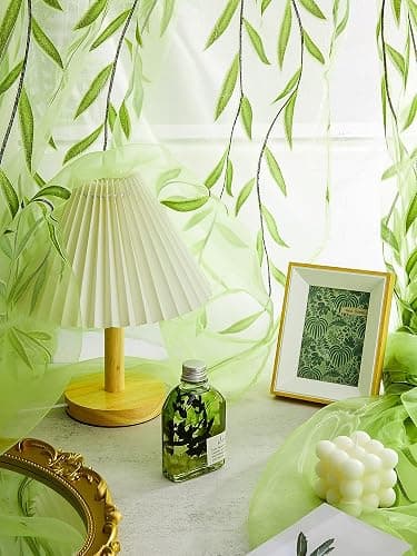 Breling Willow Voile Curtains Cute Green Sheers Leaf Tulle Vine Window Sheers Ivy Pretty Curtain for Living Room Bedroom Window Door Balcony(2 Pieces,39.4 x 78.7 Inch) thumbnail 5