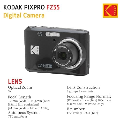KODAK PIXPRO FZ55 16MP Digital Point & Shoot Camera, 5X Optical Zoom, 28mm Wide Angle, 1080P Full HD Video, Bundle with 32GB SD Card, Protective Case, and Hi-Speed Card Reader (Black) - Black thumbnail 6