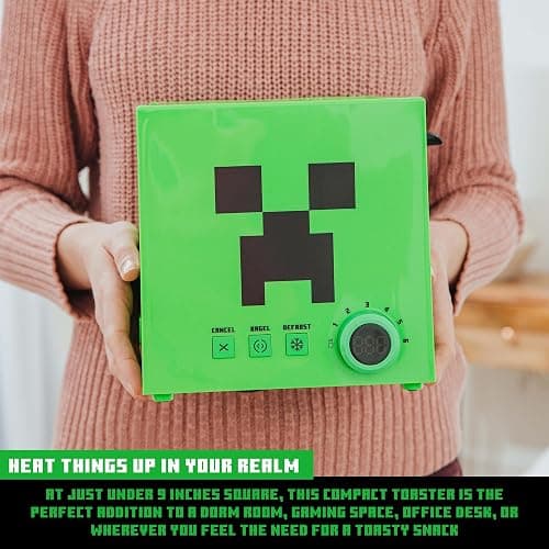Minecraft Green Creeper 2-Slice Toaster For Bagels, Waffles, and Breads | Features 6 Settings With Defrost Option | Imprints Creeper Symbol On Bread thumbnail 8
