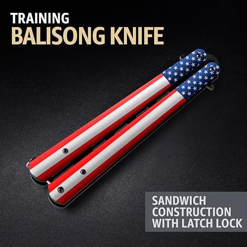 Butterfly Knife - Balisong Trainer - American Practice Butterfly Trainer with Sure Spring Latch - Balisong Knives NOT Real NOT Sharp Blade - Full Stainless Steel Fake Dull Trick CSGO K14 U-N thumbnail 4