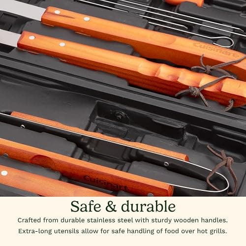 Cuisinart 13-Piece Wooden Grill Tool Set, BBQ Accessories and Grill Tools, Durable Stainless-Steel Utensils with Recycled Plastic Case, Spatula, Tongs, Cleaning Brush & More, Grilling Gifts for Men thumbnail 6