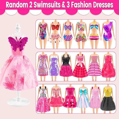 137 Pcs Doll Closet Playset Clothes and Accessories for 11.5 Inch Dolls, Included Princess Dresses,Fashion Dresses,Casual Clothing,Swimsuits,Bags,Shoes,Doll Dress up Toys for Girls Kids Toddlers Gifts thumbnail 6