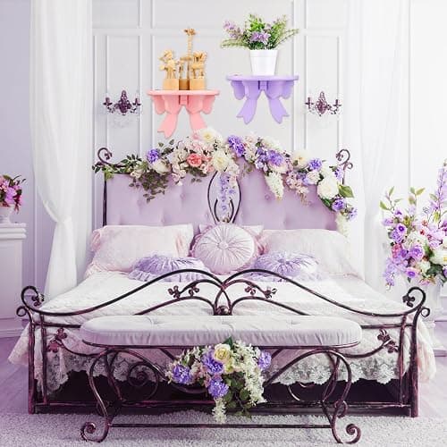 Pinkunn 2 Pcs Bow Floating Shelves Kawaii Shelf Book Stand Farmhouse Rustic Corner Wall Shelf Wooden Bow Tie Rack Princess Room Decor for Nursery Home Bedroom Office Wall Decor(Pink,Purple) thumbnail 7