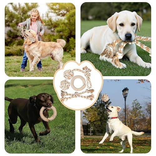 PetiFine Chew Toys for Dogs 4 Pack, Dog Rope Toy for Aggressive Chewers, Interactive Rope Ball Natural Cotton, Dog Tug of War Toy for Teeth Cleaning thumbnail 6