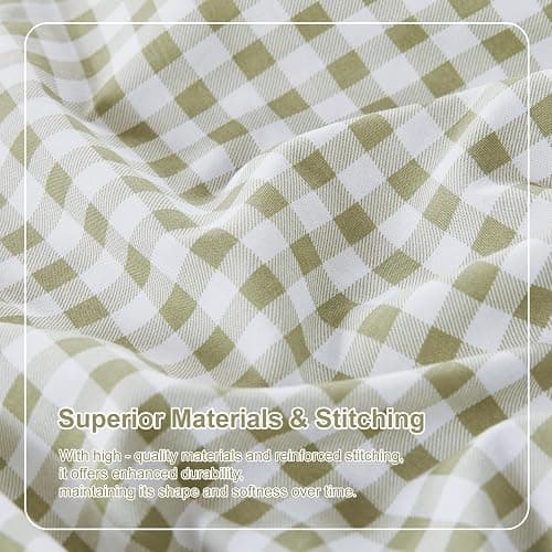 kisswish Gingham Queen Sheet Set, Lightweight Super Soft Brushed Microfiber Plaid Bed Sheets with 16" Deep Pocket, 4 Piece Ruffle Farmhouse Bedroom Decor, Sage Green thumbnail 5