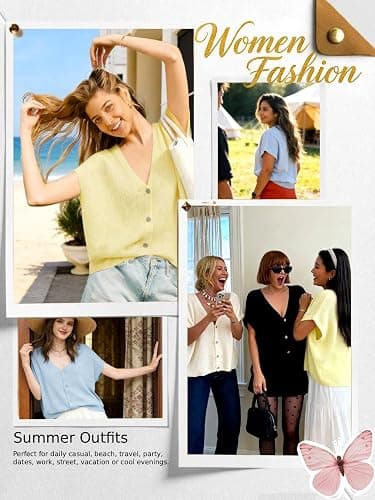 Womens Summer Short Sleeve Sweater Cardigan Lightweight Casual V-Neck Summer Tops Loose Fit Summer Clothes 2026 thumbnail 4
