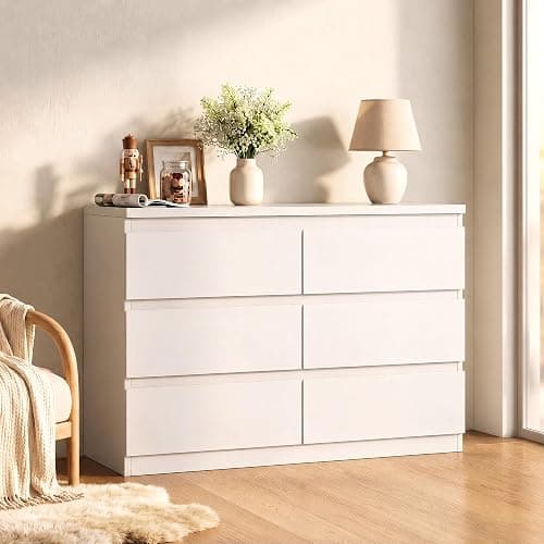 Orgobysol 6 Drawer Double Dresser for Bedroom, Modern Simply Chest of Drawers, Wood Storage Dresser with Anti-Tipping for Living Room Hallway Entryway, Nursy White (15.3" D x 47.2" W x 32.3" H) thumbnail 9