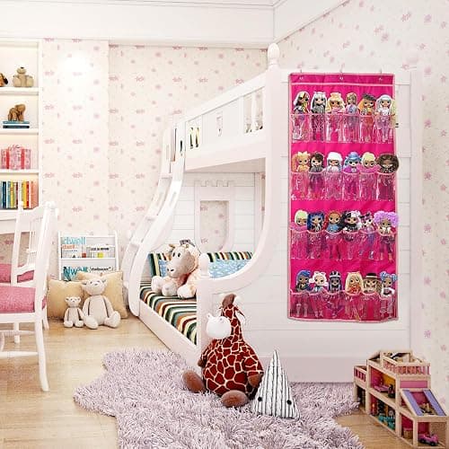 DUOLAM Hanging Over Door Toy Storage Organizer (24 Pockets), Compatible with LOL OMG Dolls Surprise Doll (Toys Not Included), (57.5''x22'') (pink) thumbnail 2