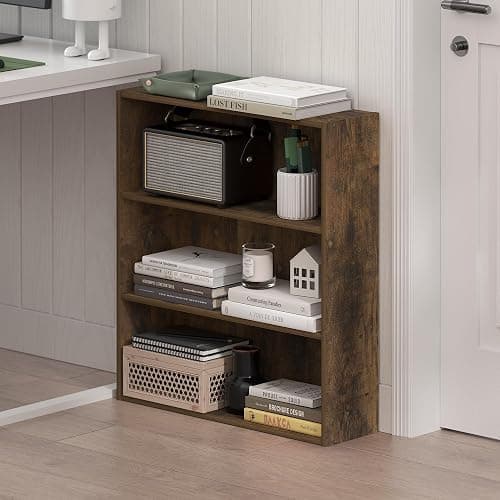 Furinno Basic Book Shelf, 3-Tier Bookshelf, Cube Storage Organizer Bookcase with Open Shelf, 7 x 24 x 26, for Living Room, Bedroom, Home Office, Amber Pine thumbnail 2
