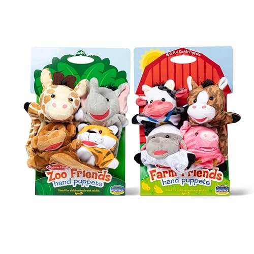 Melissa & Doug Animal Hand Puppets (Set of 2, 4 Animals in Each) - Zoo Friends and Farm Friends thumbnail 6