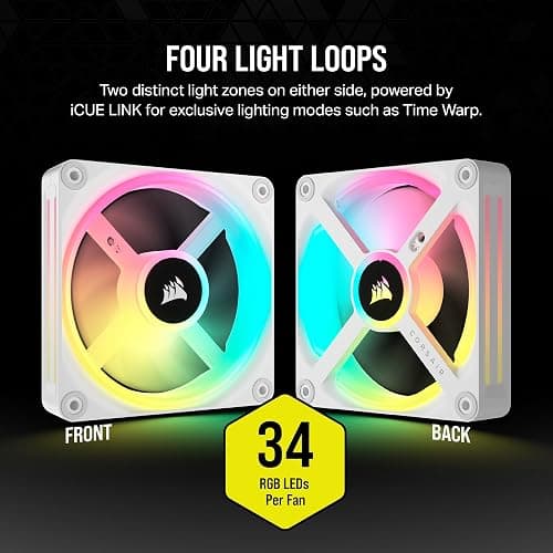 Corsair iCUE LINK QX120 RGB 120mm Magnetic Dome RGB Fans - Triple Fan Starter Kit with iCUE LINK System Hub - White thumbnail 5