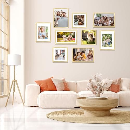 FIXSMITH 12x12 Picture Frame Gold Set of 4, Photo Frame with HD Plexiglass, Display Pictures 8x8 with Mat or 12x12 Without Mat, Natural Picture Frames Collage Wall Decor, Gallary Wall Frame thumbnail 2