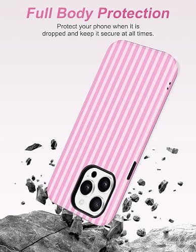 Jusy Magnetic Striped Phone Case for iPhone 12/12 Pro,Dark Pink | Compatible with MagSafe, Cute Aesthetic Striped Design, TPU and PC Protective Shockproof Cover thumbnail 3