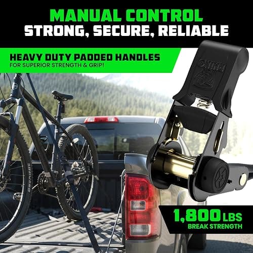 Rhino USA Ratchet Straps Tie Downs (4-Pack) - 1 Inch x 15 Feet (1,823lb Break Strength) - Ultimate Tie Down Straps with Safety S Hooks - for Trucks, Cargo, Moving, Appliances - Black thumbnail 2