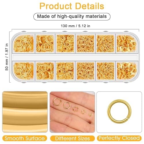 Anezus 1200PCS Jump Rings for Jewelry Making Kit, Gold, Jewelry Making Supplies and Necklace Repair, Modern Style, Small Size, Not Foldable thumbnail 6