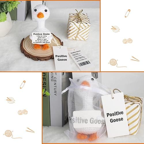 Mini Goose Positive Crochet Animal Gifts, Boss Day Gifts for Women Boss Lady, Birthday Gift for Teen Girl Daughter Friend Halloween Christmas White Elephant Gift Emotional Cheer Up Support Desk Goose thumbnail 5