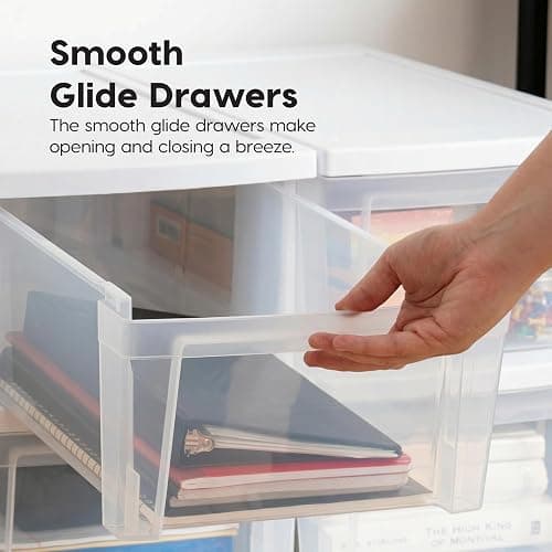 IRIS USA Plastic Drawer Storage Organizer, 3-Drawers, 2-Pack, for Classroom Art Craft Supplies, Bathroom Bedroom, Laundry Room, White/Clear thumbnail 5