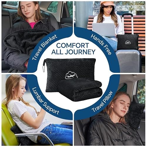 BEDELITE Travel Blanket with Bag, Ultra-Soft Jacquard Fleece Blanket with Luggage Sleeve & Backpack Clip, Airplane Blanket Travel Essentials, Black thumbnail 4