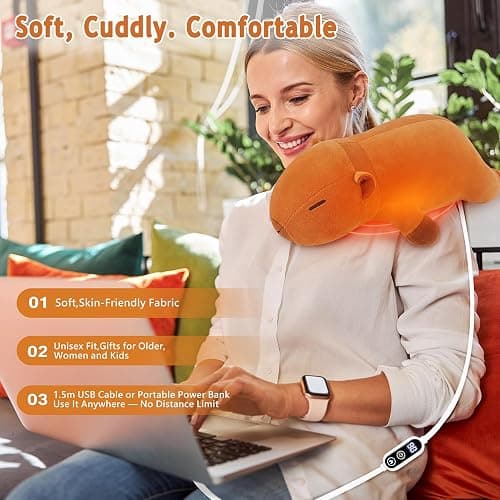 Electric Heating Pad for Cramps & Menstrual Pain Relief,14''Capybara Stuffed Animal Plush Heating Pad,USB Powered Portable Plush Heated Stuffed Animals for Neck/Back/Shoulder,Gift for Women Wife Girls thumbnail 8