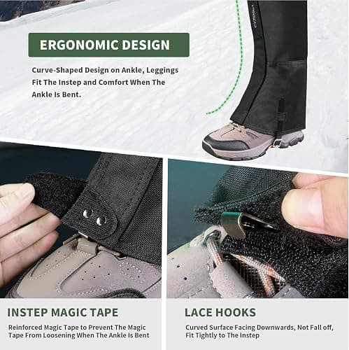 Unigear Outdoor gaiters, 1000D waterproof gaiters, fabric boot gaiters for hiking, trekking, climbing, hunting and skiing, unisex thumbnail 4