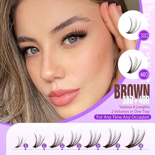 Pawotence Lash Extension Kit DIY 280pcs Brown Lash Clusters Eyelash Extension Kit 30D 40D 9-16mm Individual Lashes Kit with Lash Bond and Seal Lash Tweezers for Self Use (Brown 30D 40D, 9-16mm, Kit) thumbnail 3