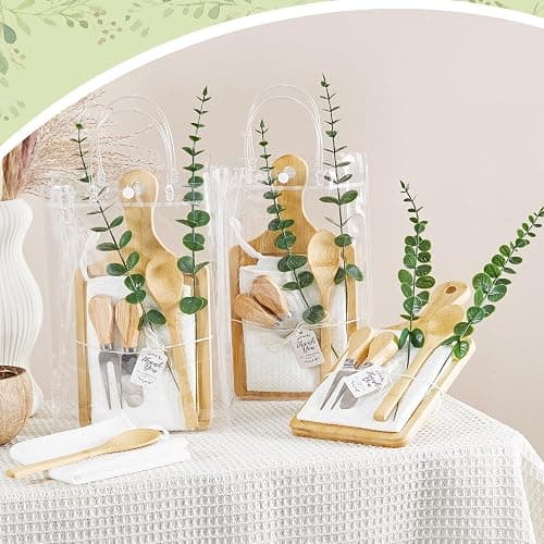 55Pcs Baby Shower Prizes for Game Winners 6 Sets Bamboo Cheese Board Spoon Fork Butter Spreaders Plaid Towel Thank You Card and Gift Bags for Baby Shower Wedding Bridal Shower Favors thumbnail 2