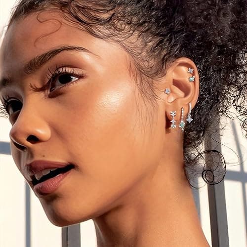 Sterling Silver Post Earrings for Women - Hypoallergenic Cartilage Earrings Dainty 14K Gold Plated Stud Huggie Hoop Earrings Dangle Chain Earrings Gold Plated Jewelry thumbnail 7