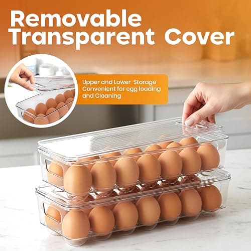 Utopia Home Egg Container With Lid and Handle for Refrigerator Organization- Pack of 2 - Clear Stackable Egg Holder for Kitchen or Pantry Organizers and Storage thumbnail 8