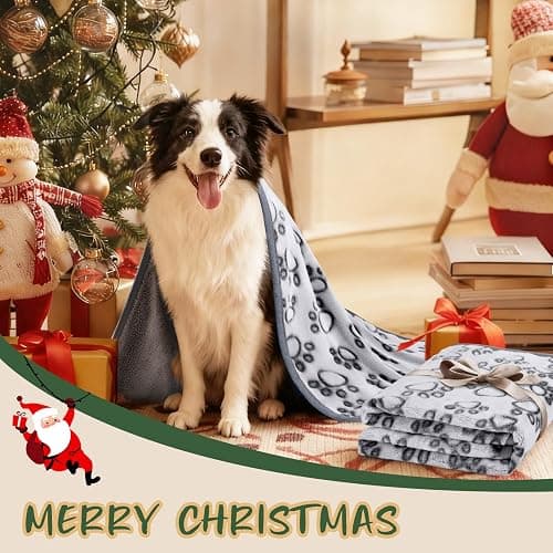 Luciphia Fluffy Paw Print Dog Blanket Large/Medium/Small, Soft Fleece Throw | 300GSM cozy blanket for crate, couch, car, bed. A puppy & cat essential and dog gift for pet parents,Grey,41"x31" thumbnail 4