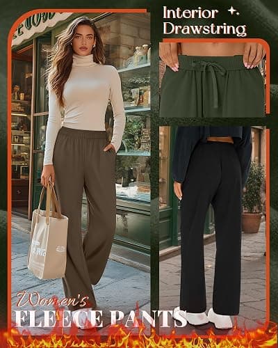 Oakgarden 3 Pack Women's Fleece Sweatpants Thermal Baggy Wide Leg High Waist Drawstring Lounge Winter Pants with Pockets thumbnail 4