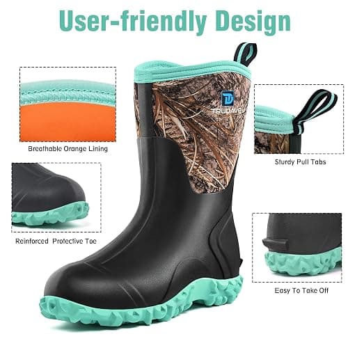 Trudave Rubber Boots for Women with Steel Shank, 6mm Neoprene Mid Calf Rain Boots, Waterproof Insulated Mud Work Boots All Season, Size 5-11 thumbnail 4