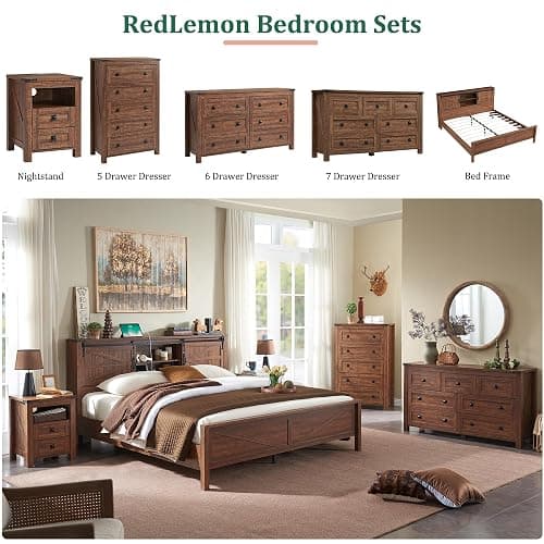 RedLemon Farmhouse 6 Drawer Dresser for Bedroom, 54 Inch Wide Rustic Wood Dresser TV Stand, Chest of Drawers for Closet, Living Room, Hallway, Reclaimed Barnwood thumbnail 4