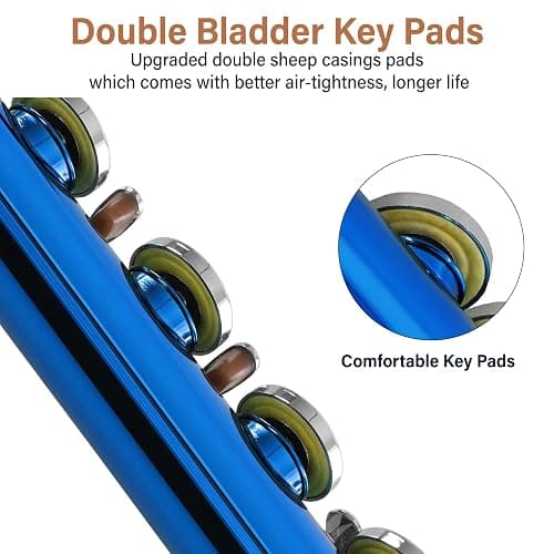 Mendini By Cecilio Flute, 16 Keys Closed Hole C Flute Instrument For Beginners with Carrying Case, Cork Grease, Stand, Lesson Book, Cleaning Kit, Gloves (Blue) thumbnail 4
