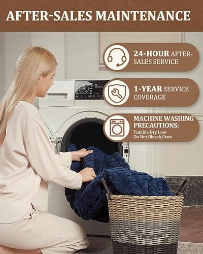CAROMIO Electric Blanket Full Size - Thick Tufted Sherpa Heated Blanket with 10 Heating Levels and 10 Time Settings, ETL Certified Machine Washable Fast Heating Blanket Full 72"×84", Navy Blue thumbnail 8