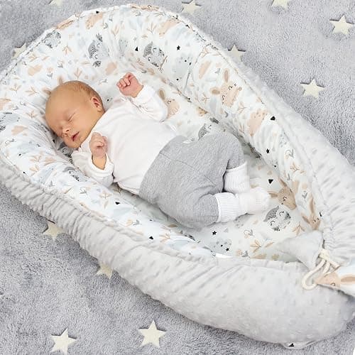 Nestchen Baby - Babynestchen Neugeborene Minky Babynest für Kinderbett Vielseitiges tragbar Nest kuschelnest zubehör für babybett warm Winter coccon Eule Grau - 90x50 cm (1er Pack) - Eule Grau thumbnail 2