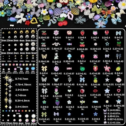 OPMADM 9000 Pcs 3D Nail Charms and Gems Bulk Y2k Cute Charms for Nails Design Kit 110 Styles Colorful Rhinestones Bows Butterfly Flower Star Beads Pearls Bubble thumbnail 2