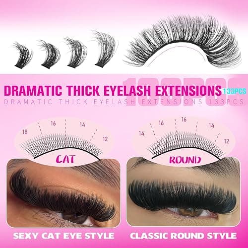 Volume Lash Clusters Spikes Eyelash Extensions Thick Lash Extensions DIY Eyelash Extensions at Home with Bottom Eyelash Clusters (12mm-19mm, 312Pcs in Total) thumbnail 5