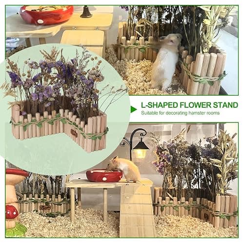 Hamster Cage Sprays Flower Foraging Holder - Natural Wood Feeding Stand, Small Pet Habitat Accessories for Hamsters Mouse Guinea Pig Dwarf Gerbils Syrian Mice (Leaf - L Shape) thumbnail 3