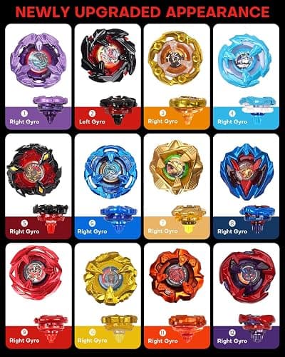 DEZAWRTY Gyro X Set, 12 Right Spinning X Blade Tops, 2 Ripcord Launchers, 1 String Launcher and 1 Grip with Storage Box, Battling Game Kids Toys Boys Birthday Gift Ideal for 6+ Years Old thumbnail 8