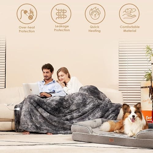 EHEYCIGA Electric Heated Blanket Throw Faux Fur, 10 Hours Auto Shut Off 9 Heating Levels Heating Blanket Throw, Soft Warm Heated Blanket Fast Heating, Faux Fur & Sherpa thumbnail 3