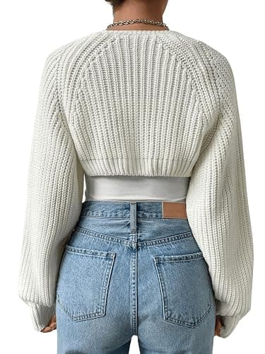 Verdusa Women's Y2k Cropped Cardigan Sweaters Lightweight Knit Open Front Bolero Shrugs Spring Fall Outfits thumbnail 2