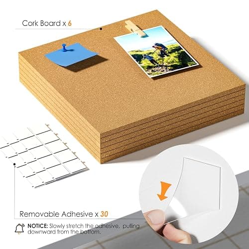 MaxGear Large Cork Board for Wall 36" x 24", 6 Pack Cork Board Tiles with 20 Pushpins & Safe Removable Adhesive Tabs, 12" x 12" Corkboards for Office, School & Home thumbnail 4