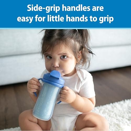 Dr. Brown's Milestones Insulated Sippy Cup with Straw and Handles, Spill-Proof Tumbler with Lid, 2-Pack, Blue & Green, 10 oz/300 mL, BPA Free, 12m+ | Insulated, with Straw, and Handles, Spill-Proof, with Lid, BPA Free thumbnail 5
