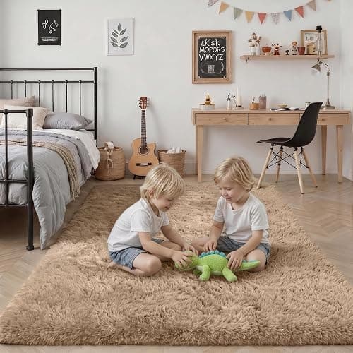 Luxturiy 8x10 Area Rug Living Room Bedroom: Fluffy Plush Shag Carpet Beige | For Kids Room Playroom Nursery Home Decor,Ultra Soft,Non-Slip Non-Shedding,Fuzzy Plush,Large Indoor Floor Carpet,Easy Clean thumbnail 7