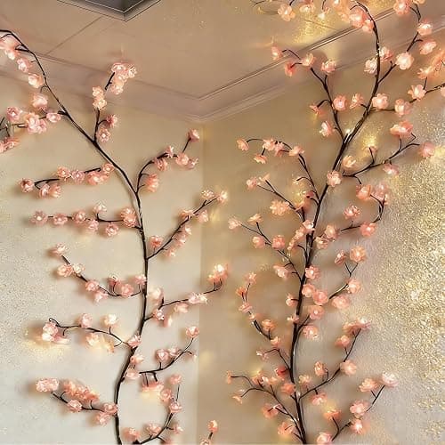 Cherry Tree Branch Lights USB Powered Blossom Branch Decoration Night Lights for Wall,Cherry Enchanted Willow Vine Lights for Bedroom Wall Doors Windows Wedding Christmas Holiday (42 inch (48 Lamps)) - Image 1