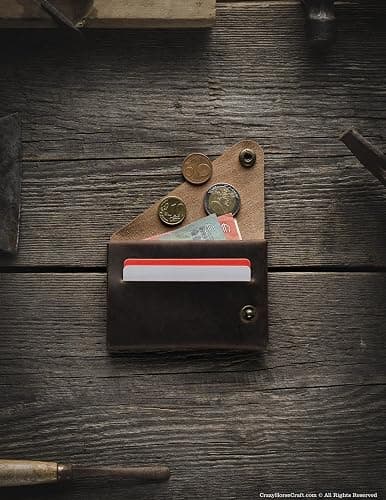 Minimalist leather wallet/card holder | Wood Brown, handmade Crazy Horse type leather wallet/card holder, unique vintage wallet, coin purse, slim wallet, gift for men, for women, Crazy Horse Craft thumbnail 4